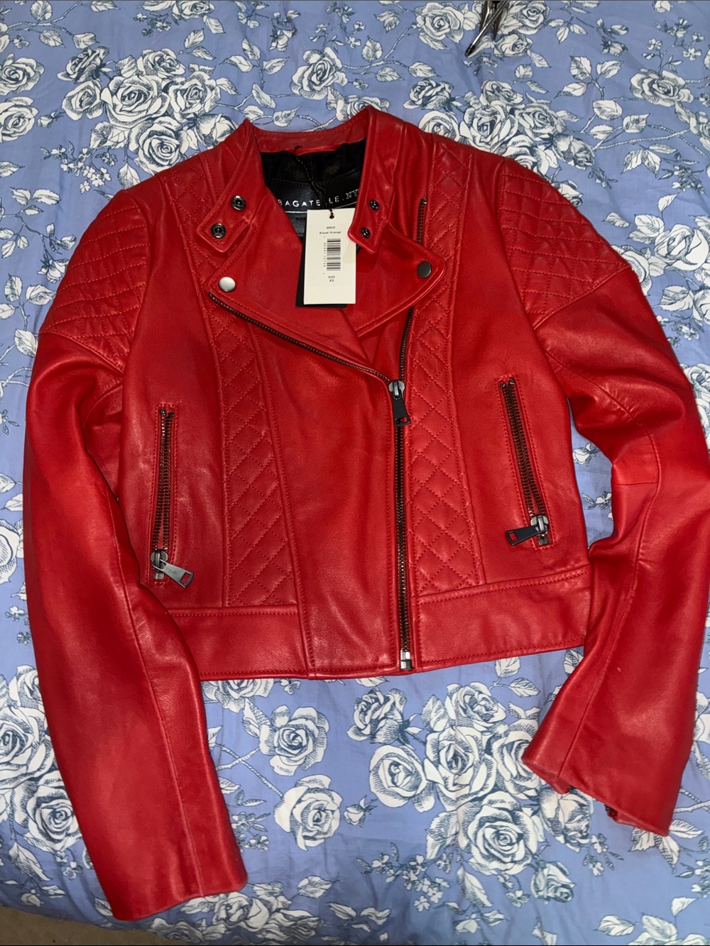 bagatelle Red Quilted  Leather Moto Jacket